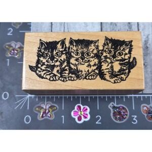 PSX Designs Row Kittens Cats E611 Rubber Stamp Wood #Q65